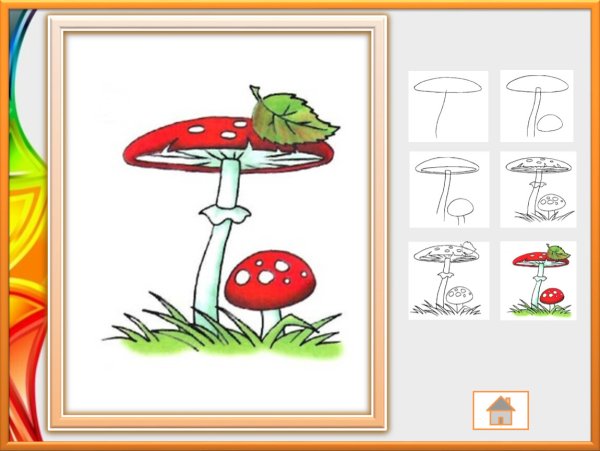 Мухомор этапы рисования