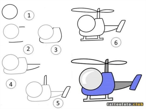Поэтапное рисование самолета для детей