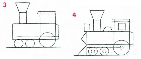 Поэтапное рисование поезда для детей
