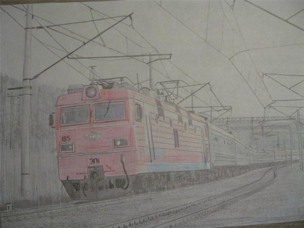 Электровоз карандашом
