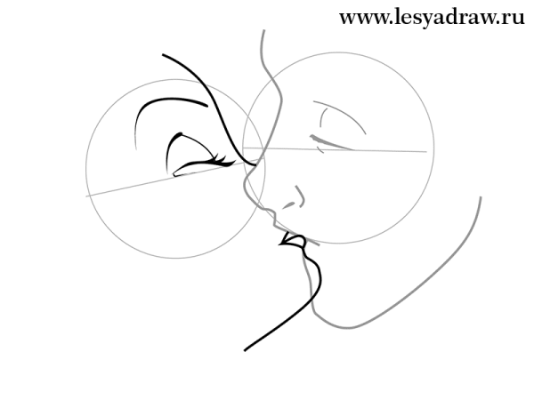 Поэтапное рисование поцелуя