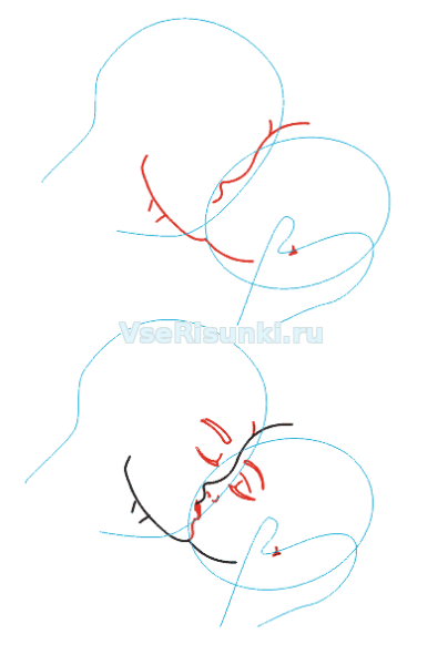 Рисовать поцелуй поэтапно