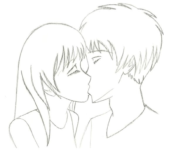 Рисование аниме поцелуй