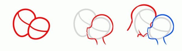 Как рисовать поцелуй поэтапно