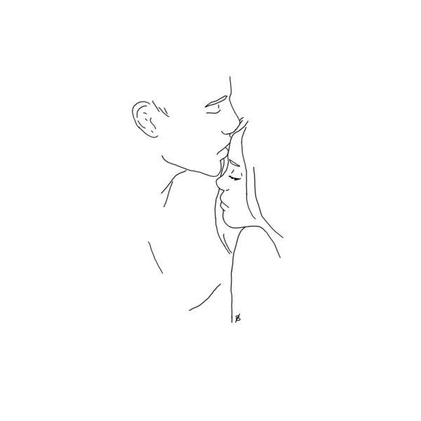 Поцелуй контурный рисунок