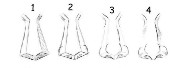 Поэтапное рисование носа карандашом