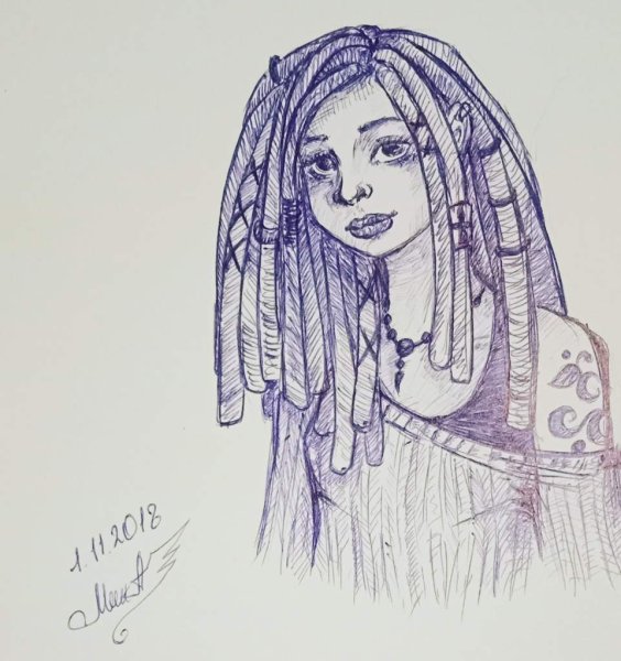 Девушка с дредами карандашом