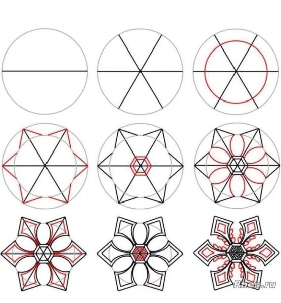 Поэтапное рисование снежинки