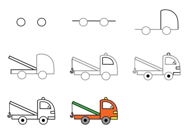 Транспорт пошагово рисование для малышей