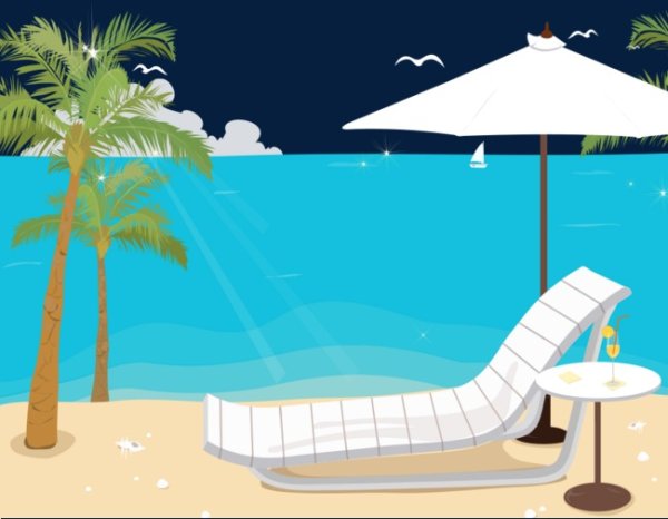 Нарисованные шезлонги на берегу моря