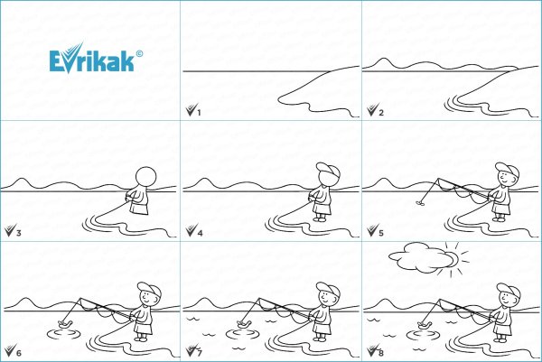 Нарисовать рыбака поэтапно