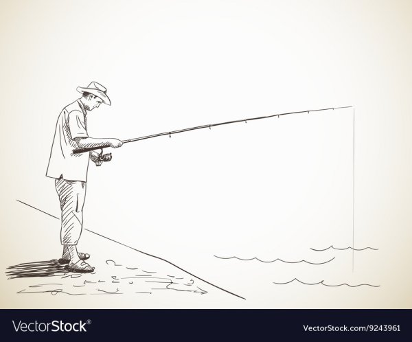Человек с удочкой карандашом