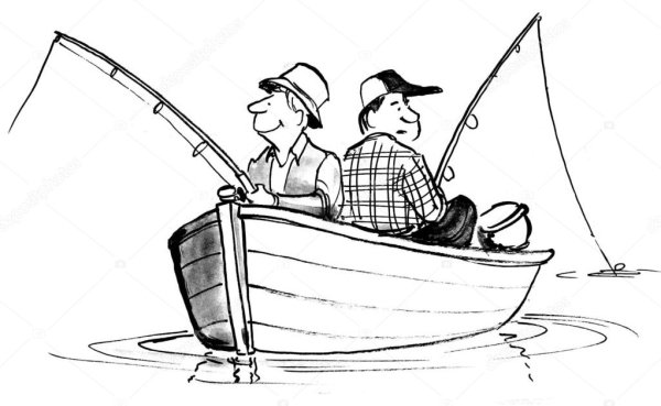 Мультяшный Рыбак в лодке