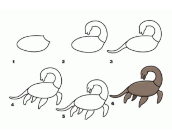 Нарисовать Лохнесское чудовище поэтапно