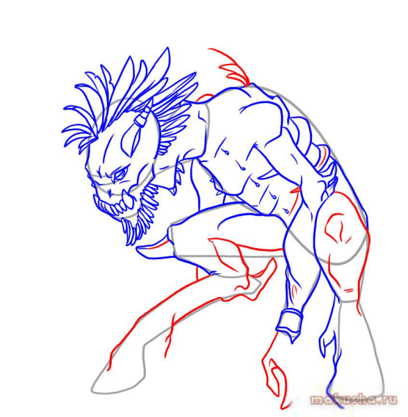 Монстр карандашом поэтапно