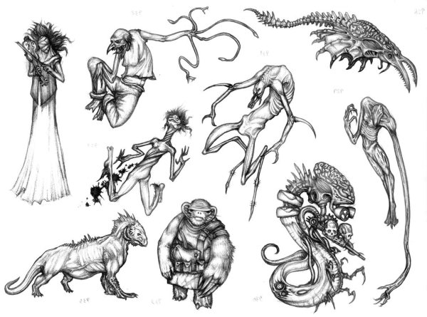 Скетчи монстров карандашом