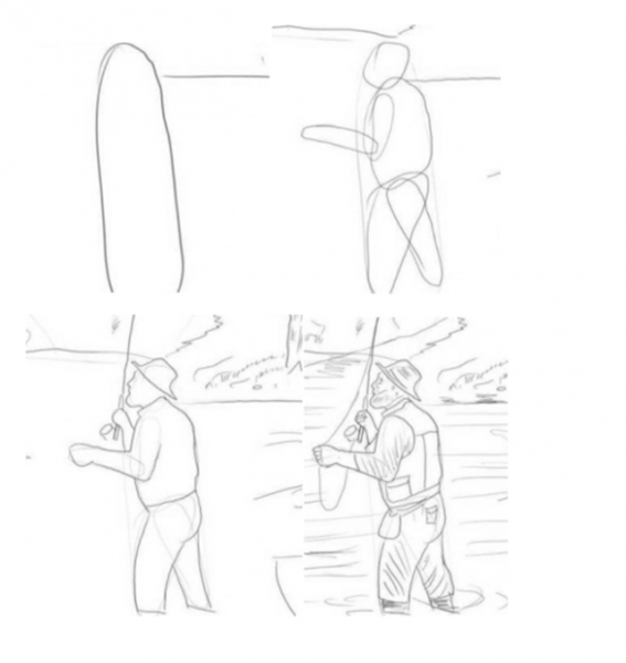 Как нарисовать рыбака поэтапно