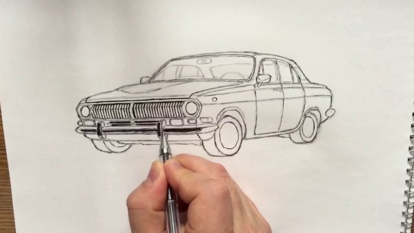 Поэтапное рисование машины Волга