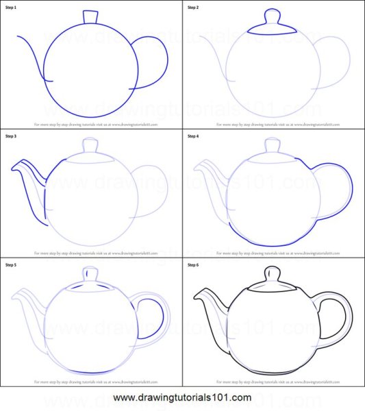 Поэтапное рисование чайника для детей