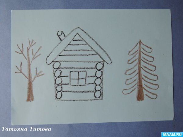 Этапы рисования избы