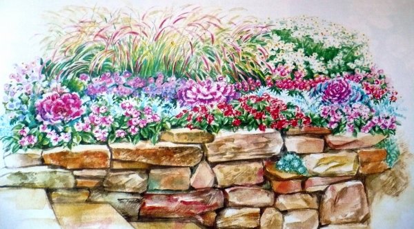 Клумба акварелью