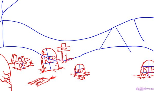 Поэтапное рисование могилы