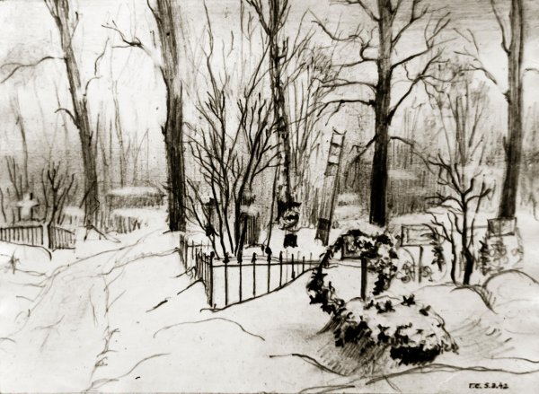 Кладбище рисунок карандашом