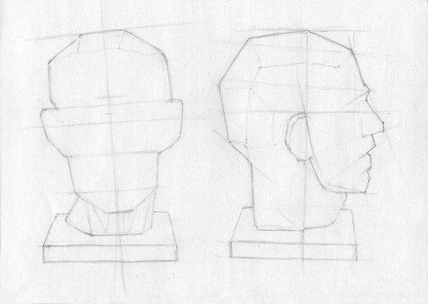 Этапы рисования обрубовки головы