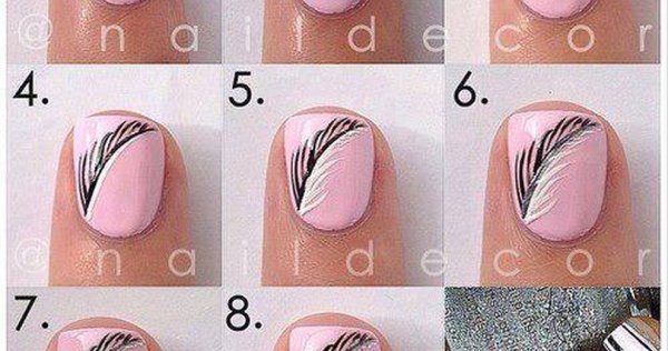 Нарисовать перо на ногтях пошагово