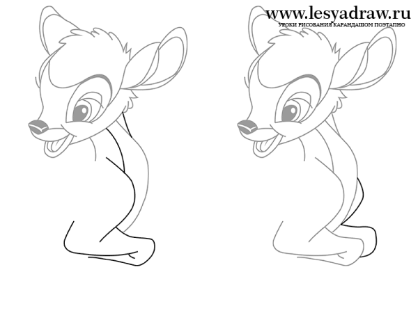 Бэмби рисунок карандашом поэтапно