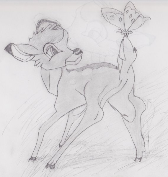 Бэмби рисунок карандашом поэтапно