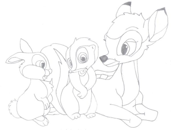 Рисунки карандашом для срисовки Бэмби и кролик