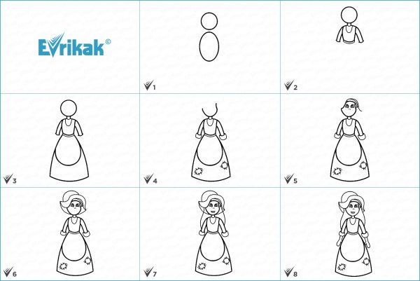 Поэтапные рисунки Золушки