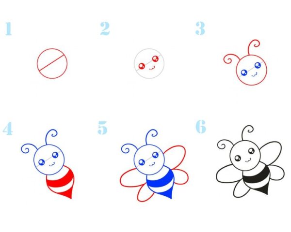 Нарисовать пчелу поэтапно для детей