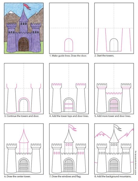 Поэтапное рисование замка