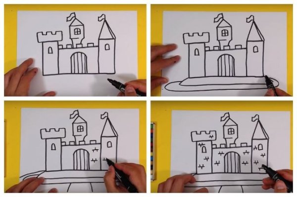 Этапы рисования замка