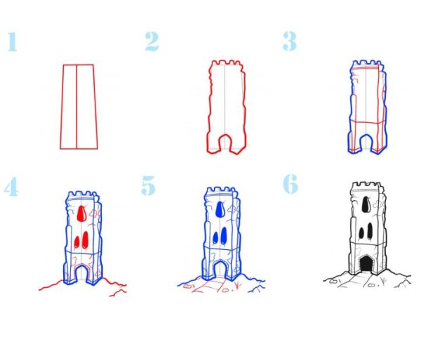 Схема рисования замка для детей