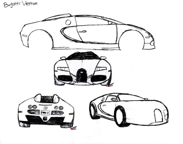 Бугатти Вейрон рисовать поэтапно