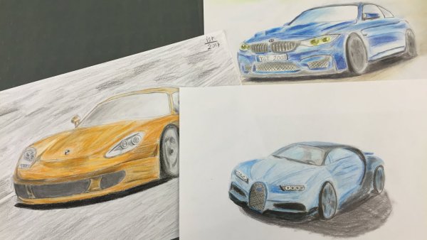 Рисунки карандашом 3d автомобили Бугатти