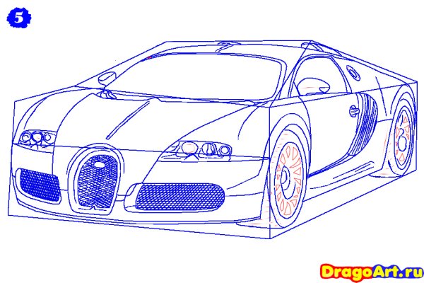 Нарисовать Бугатти Вейрон карандашом
