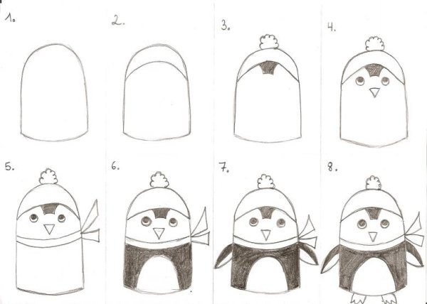 Пингвин рисунок карандашом поэтапно