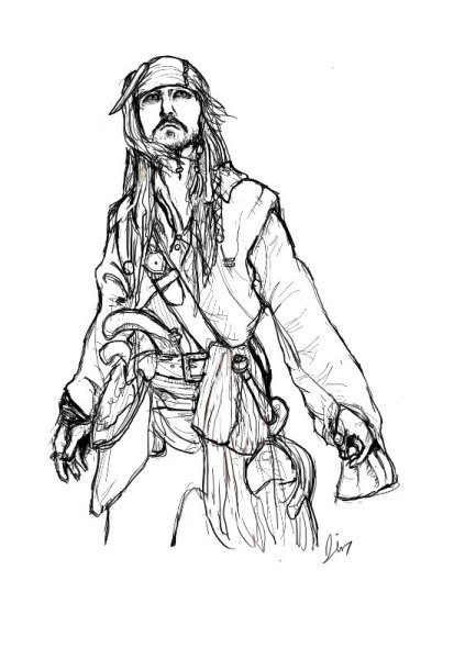 Капитан Джек Воробей портрет карандашом