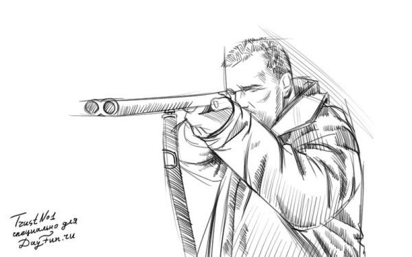 Охотник рисунок карандашом