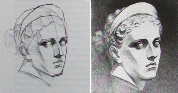 Гипсовая голова Дианы рисунок Академия художеств