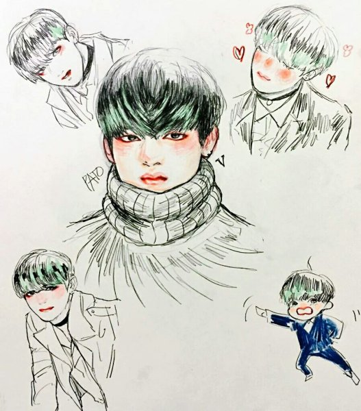 БТС аниме карандашом тэхён