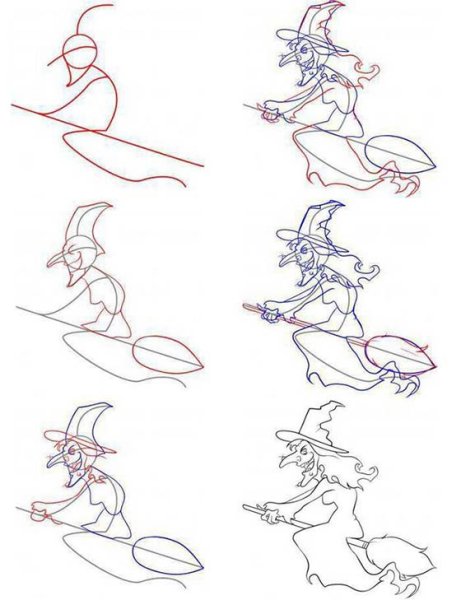 Поэтапное рисование ведьмы