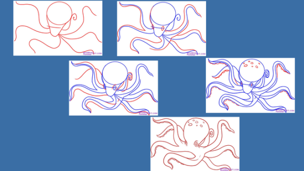 Урок рисование осьминог