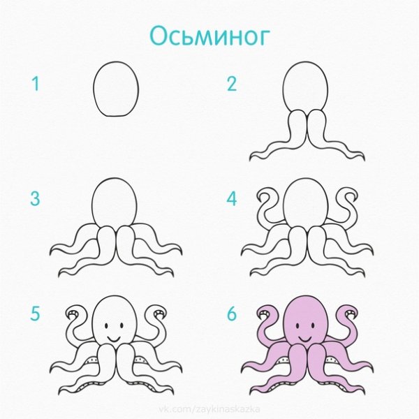 Осьминог поэтапное рисование