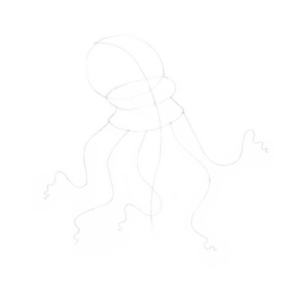 Поэтапное рисование спрута