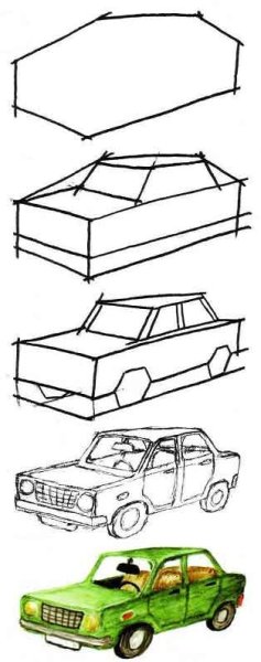 Поэтапное рисование автомобиля для детей